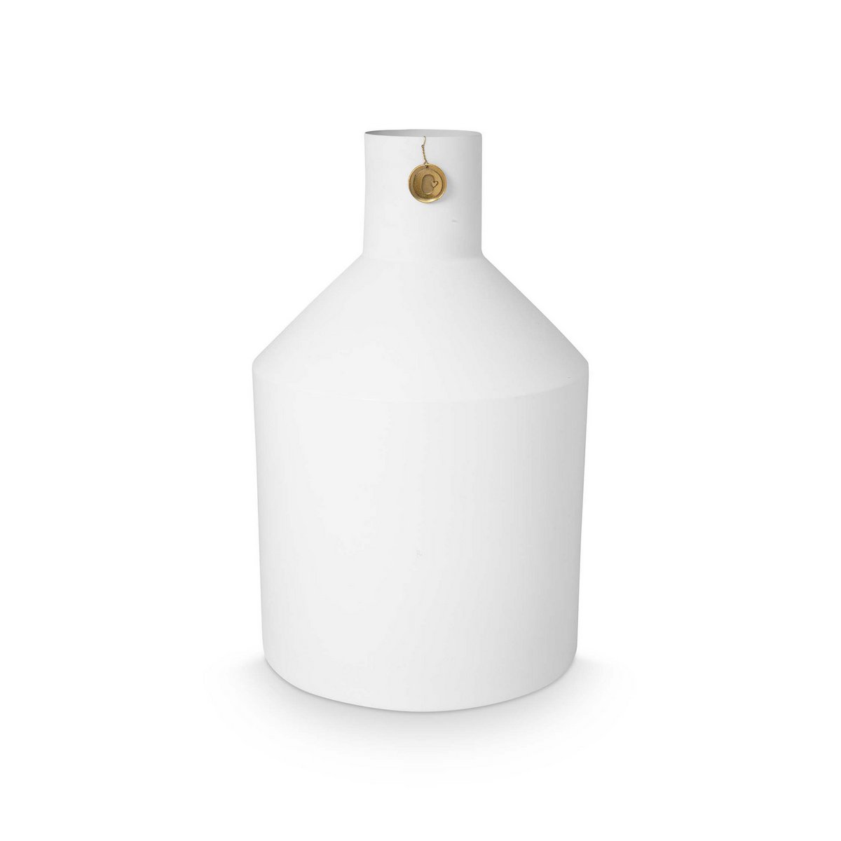 Vase mit Metallemblem- Weiß