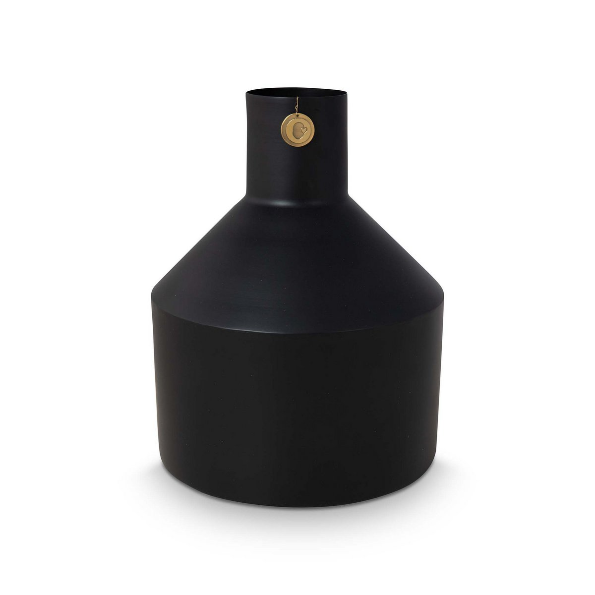 Vase mit Metallemblem- Schwarz